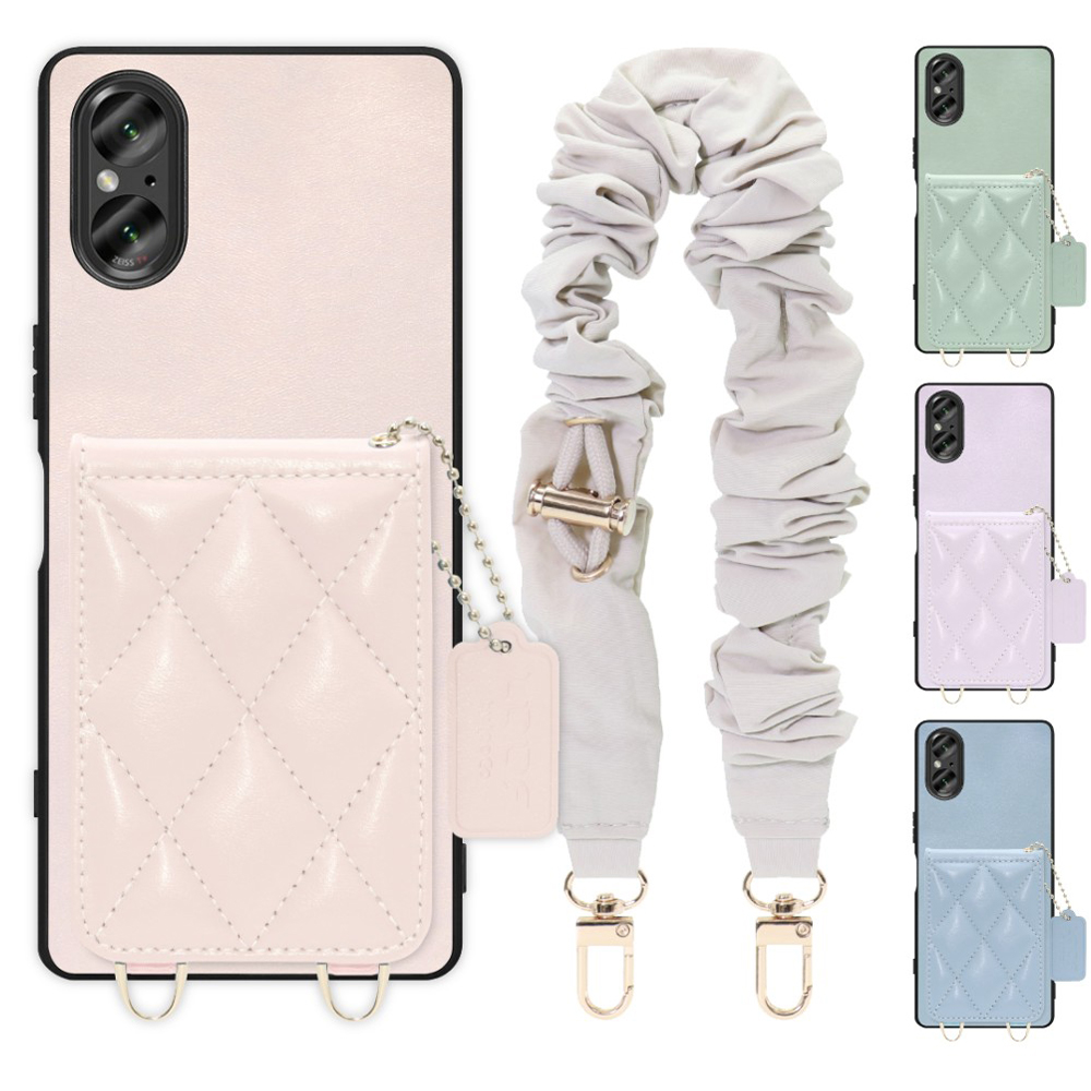 [ LOOF SWEET-SHELL SHUSHU ] Xperia 5 V SO-53D / SOG12 5V Xperia5V スマホケース キルティング加工のカードケース付き シュシュストラップ付き マグネット内蔵 カード収納 本革 パステルカラー [ Xperia 5 V ]